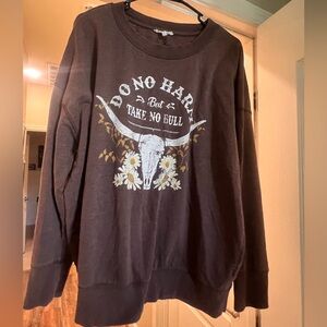 Maurices Brown Crew Neck Sweater with Western Graphic